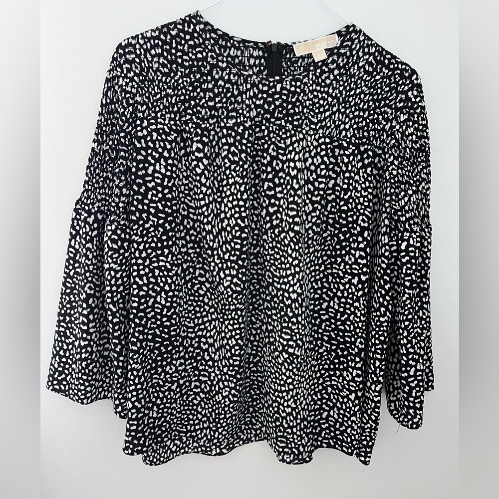 Michael Kors Black and White Dot-Print Blouse Sz L